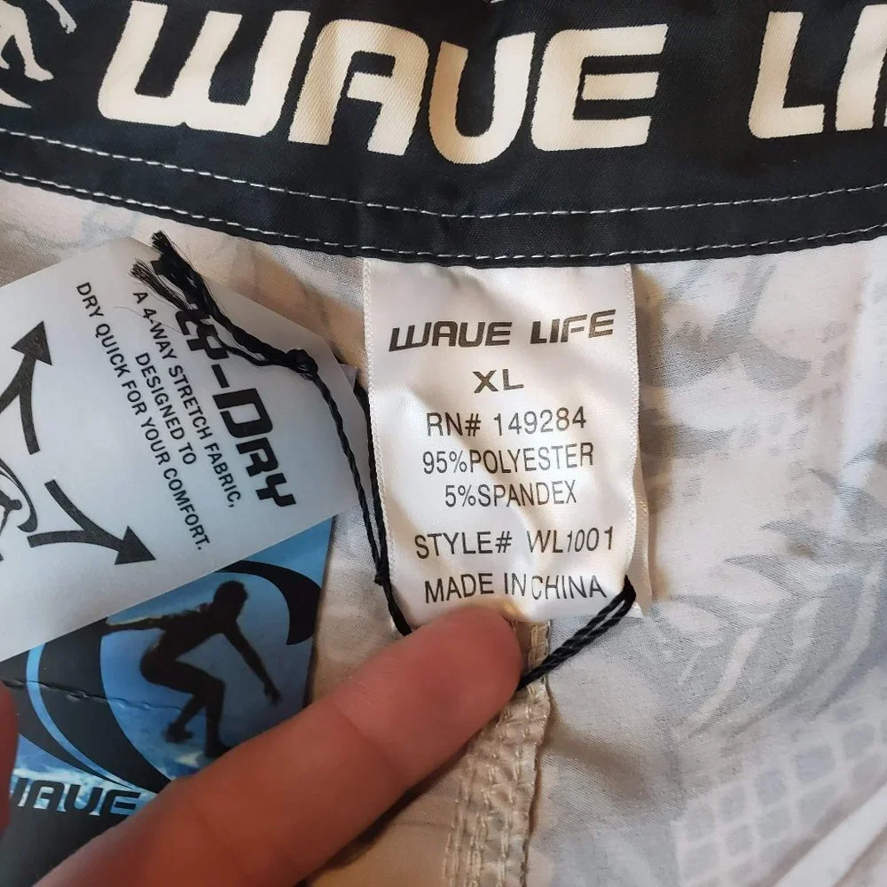 WAVE LIFE Nwt Fly-Dry Men's Swim Shorts XL 4-Way Stretch Orange Blk Tan White